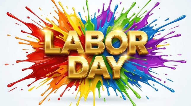 Labor Day Celebration with Colorful Paint Splashes Featuring Colors, Fun, Holiday with Party and Festival Elements, Clean
