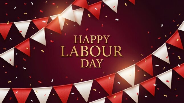 Labour Day Banner with Confetti and Celebration Featuring Holiday, Clean Composition on Simple Background