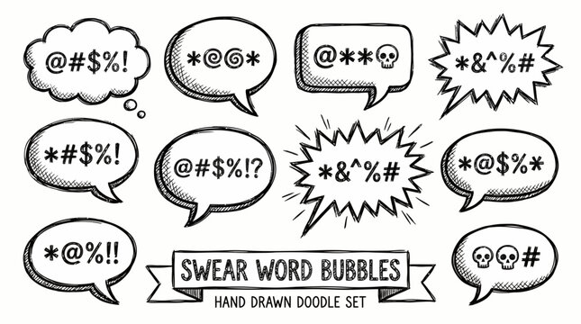 Hand Drawn Censored Swear Word Speech Bubbles