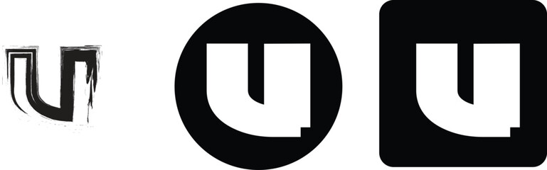 Stylized letter u in three variations, including a brush stroke version, a circular and a rounded square © Ahed