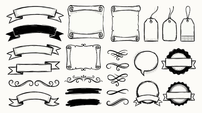 Vintage Hand Drawn Ribbons Banners Frames Collection