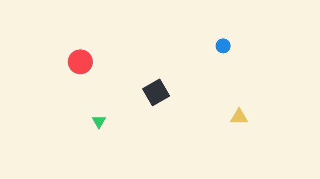 Minimalist graphic composition featuring colorful geometric shapes on cream
