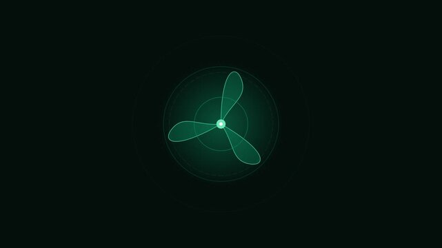 A glowing digital propeller graphic displayed on a dark black background