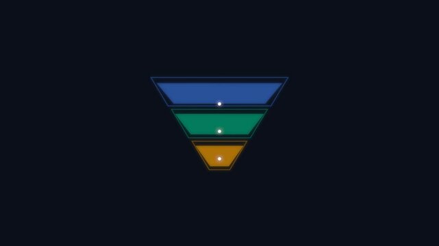 Minimalist three layer funnel diagram isolated on a solid black background