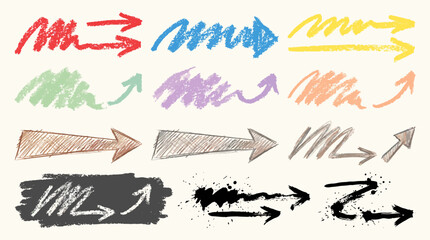 Fototapeta premium Colorful Crayon and Ink Sketch Arrow Set