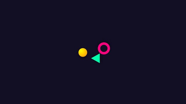 Minimalist graphic design featuring three simple colorful geometric shapes