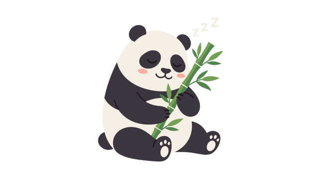 Cute panda eating bamboo leaves.