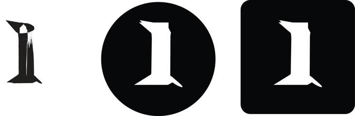 Letter i typography set featuring a stylized brush stroke version, a circular and a rounded square in black white © Ahed
