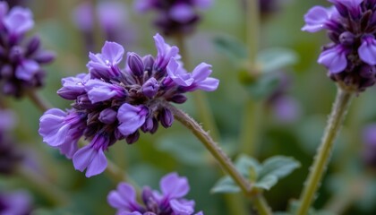 Fototapeta premium Vibrant Lavender Blossom Dewdrops Morning Light