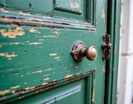 Weathered Emerald Green Wooden Door