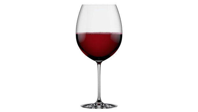 Red wine in a clear glass goblet on a white surface