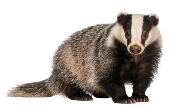 European badger with distinctive black and white facial markings