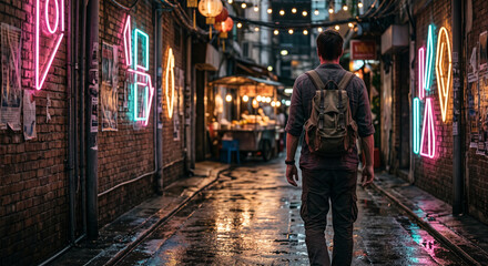 Obraz premium Atmospheric Neon-Lit Thai Soi Exploration