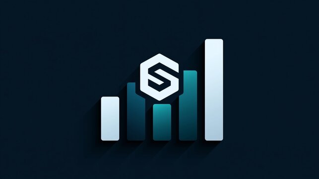 A modern logo design featuring a stylized letter and bar graph on a dark background