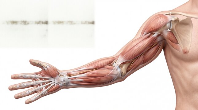 Muscle tendon anatomy arm human male shoulder hand medical illustration biology science