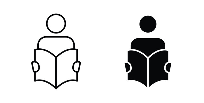 Book open reader icon line art pictograms pack. EPS10