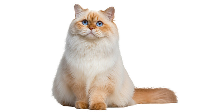 Fluffy Ragdoll cat with blue eyes sitting