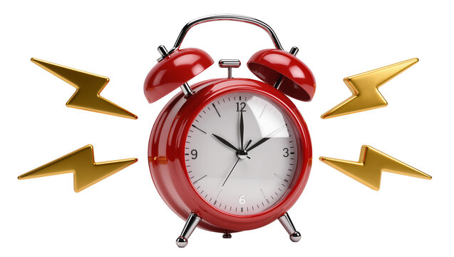 Red alarm clock with golden lightning bolts