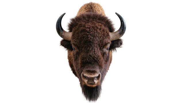 Bison head with horns and shaggy fur