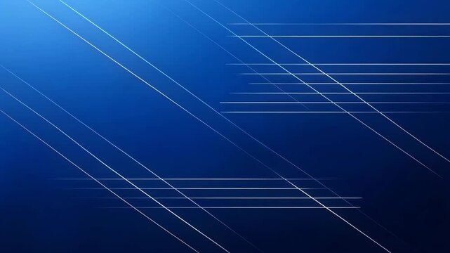 Abstract blue background with diagonal white lines moving slowly during a digital network concept. Cinematic motion and clean design