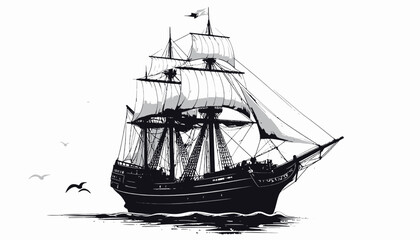 Vintage Sailing Ship Ocean Voyage. © Muh