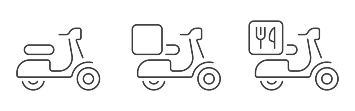 Scooter delivery simple icons set. vector. editable stroke
