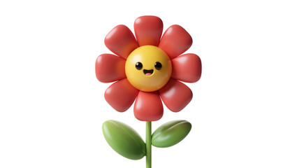 Naklejka premium Smiling cartoon flower with red petals and yellow face