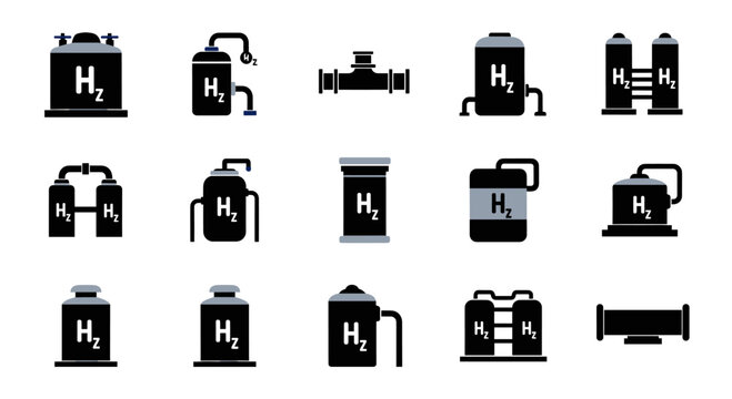 Collection of Hydrogen Storage Tanks and Industrial Equipment Icons.