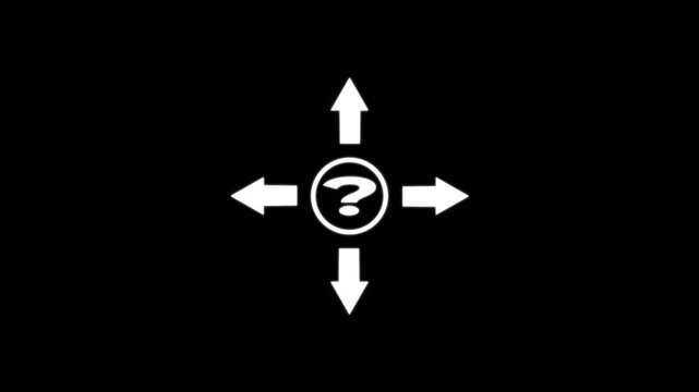 Minimalist question mark with directional arrows motion decision making and problem solving concept choice