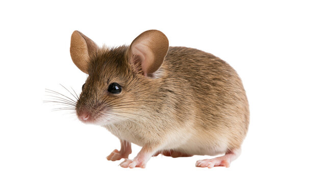 Small brown field mouse with large ears, isolated on transparent background