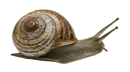 Brown garden snail with spiral shell, isolated on transparent background © STUDIOP