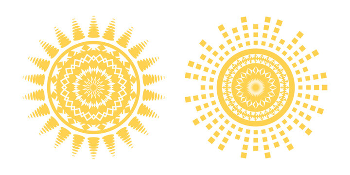 Set of geometric suns isolated on white background, vector design