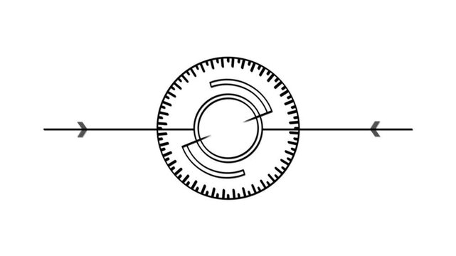 Minimalist hud loading spinner animation, rotating circular interface with arrow indicators, motion asset for ui