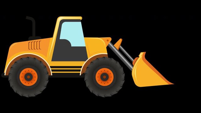 Bright yellow loader stands bold against black background. Large tires and sturdy bucket highlight heavy-duty power. Simple design focuses on utility and construction strength