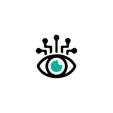 cyber eye line icon isolated on white background. minimal computer vision symbol for artificial intelligence, biometric retinal scanning, digital monitoring and technology vector.