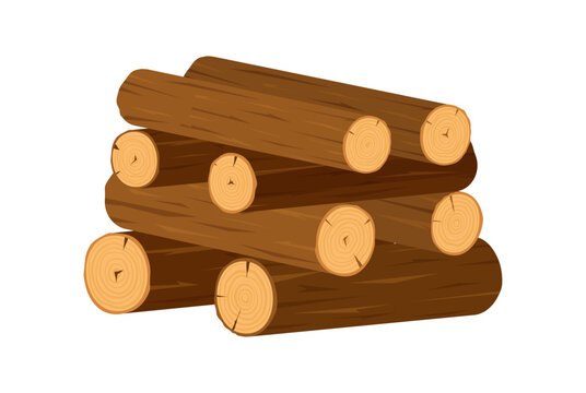 Cartoon woodpile icon with brown log stack. Simple pile of tree trunk piece as cozy campfire firewood and rustic wood bundle. Warm brown color, flat sticker style for nature camp concept or bonfire