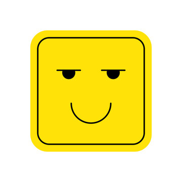 Cool y2k smiley icon in flat retro graphic style. Happy yellow emoticon with distinctive eyes and classic smile creates a trendy modern vibe. Fun concept, nostalgic and positive mood.
