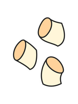 Cute marshmallow in camp doodle icon with color. Outdoor adventure with nature and graphic style, this marshmallow element is perfect for camp snack themes and summer art projects.