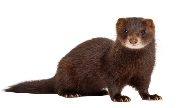 Brown mink animal with dark fur and alert eyes