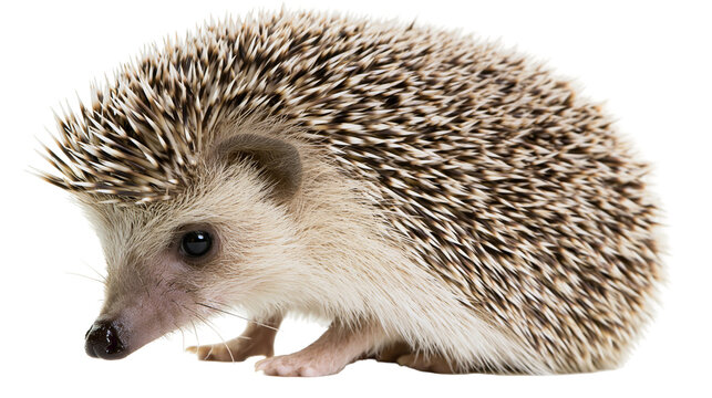 Small African pygmy hedgehog with spiky quills, isolated on transparent background