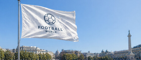 Football flag waving in city square, concept of global championship © dvoevnore