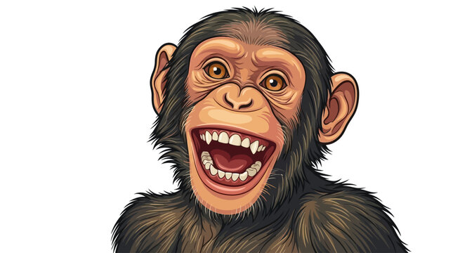 A smiling monkey illustration depicts a happy primate with a wide grin.