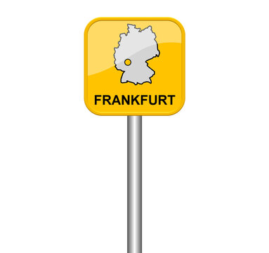 Frankfurt - Schild mit Lage auf Deutschlandkarte
