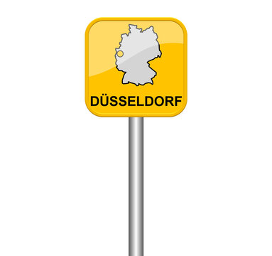 D&uuml;sseldorf - Schild mit Lage auf Deutschlandkarte