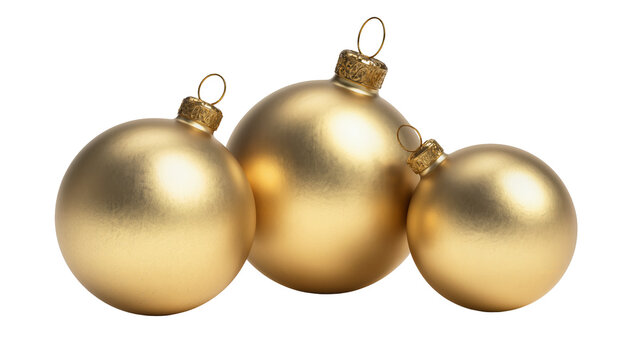 Three golden Christmas baubles with decorative caps