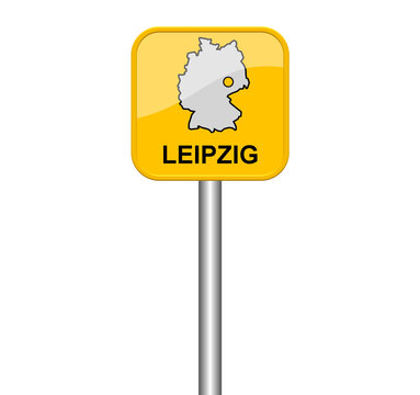 Leipzig - Schild mit Lage auf Deutschlandkarte