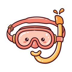 Obraz premium Cute coral snorkeling mask with eyes and splashes around while diving underwater for summer fun