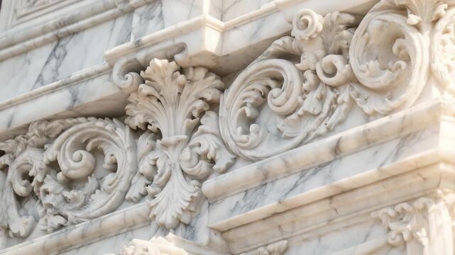 Ornate Marble Architectural Detail with Sunlight Patterns During Daytime