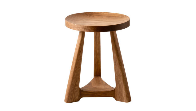 Wooden stool with three angled legs and round seat