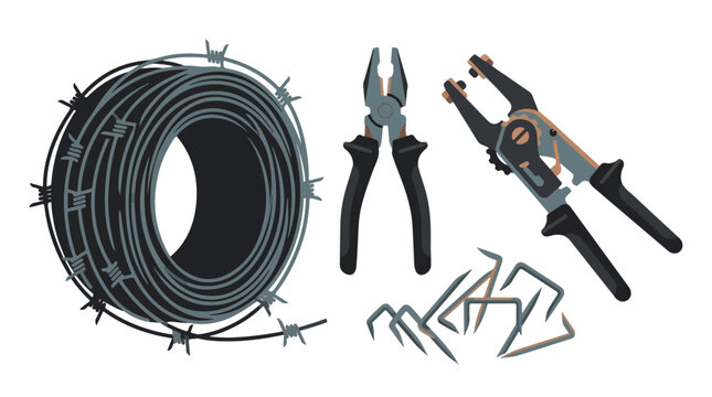 Professional electrician tools including wire spool pliers and wire strippers for electrical work and wiring